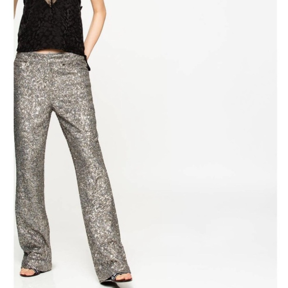 ZADIG & VOLTAIRE Pistol Sequin Trouser Pants Silver Pewter 36